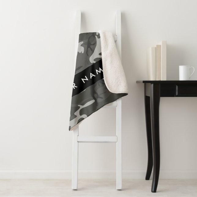 Gray Camouflage Pattern, Your name, Personalize Sherpa Blanket (In Situ)