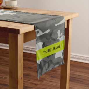 Gray Camouflage Pattern, Your name, Personalize Short Table Runner