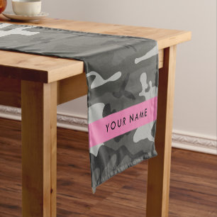Gray Camouflage Pattern, Your name, Personalize Short Table Runner