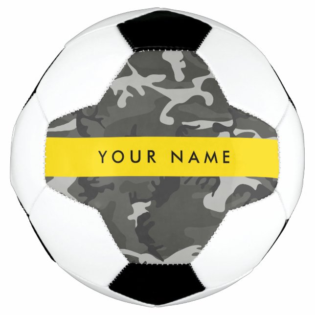 Gray Camouflage Pattern, Your name, Personalize Soccer Ball (Front)