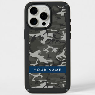 Gray Camouflage Pattern, Your name, Personalize iPhone 15 Pro Max Case