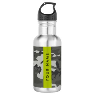 Gray Camouflage Pattern, Your name, Personalize Stainless Steel Water Bottle