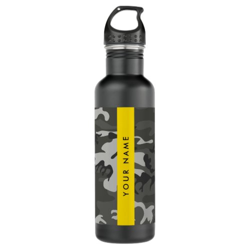 Gray Camouflage Pattern Your name Personalize Stainless Steel Water Bottle