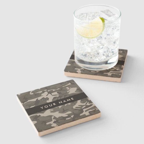 Gray Camouflage Pattern Your name Personalize Stone Coaster