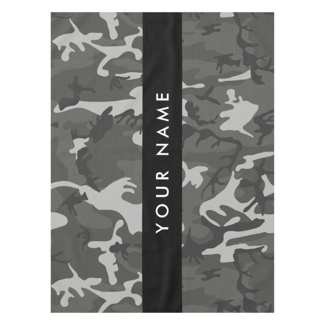 Gray Camouflage Pattern, Your name, Personalize Tablecloth (Front)