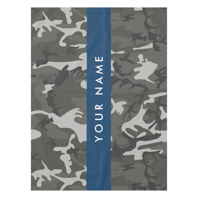 Gray Camouflage Pattern, Your name, Personalize Tablecloth (Front)