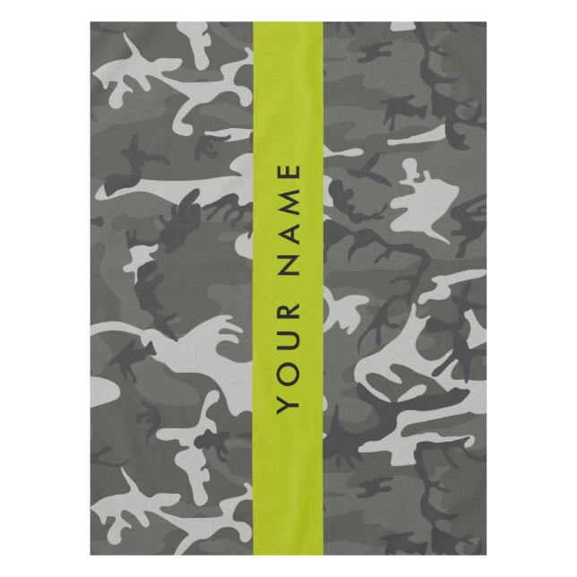 Gray Camouflage Pattern, Your name, Personalize Tablecloth (Front)