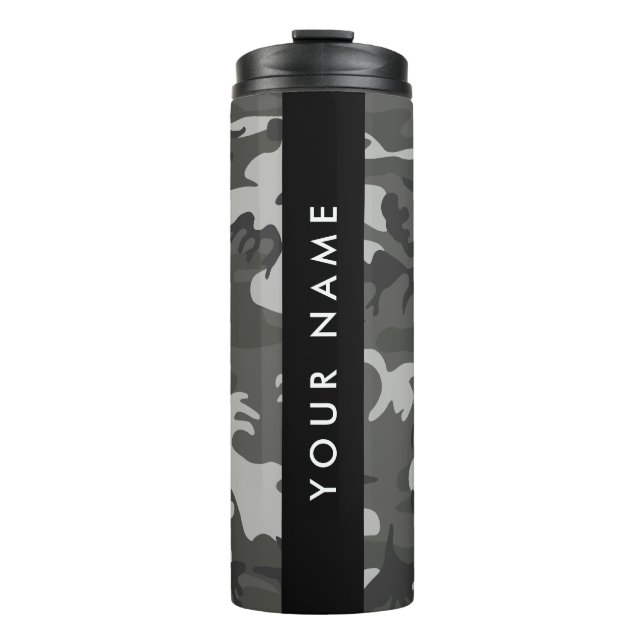 Gray Camouflage Pattern, Your name, Personalize Thermal Tumbler (Front)