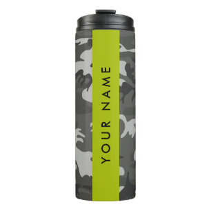 Gray Camouflage Pattern, Your name, Personalize Thermal Tumbler