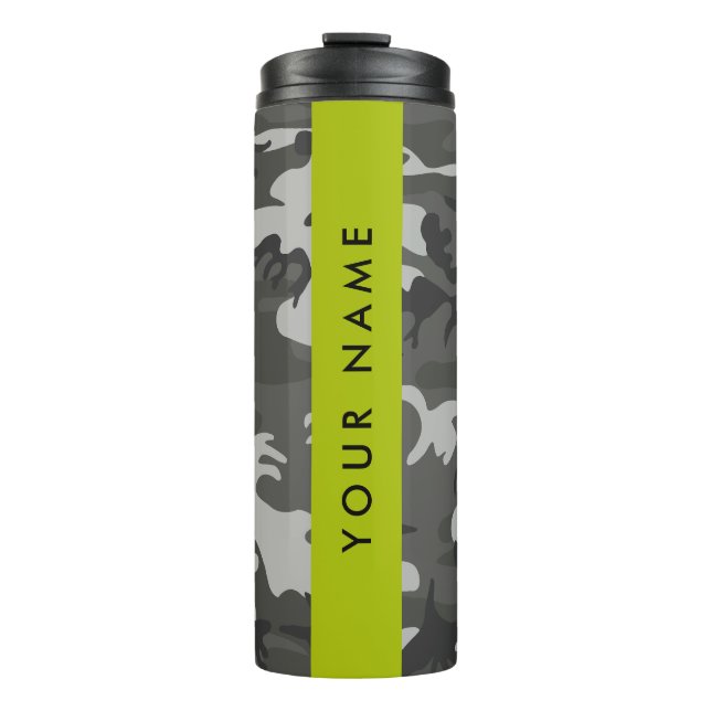 Gray Camouflage Pattern, Your name, Personalize Thermal Tumbler (Front)