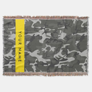 Gray Camouflage Pattern, Your name, Personalize Throw Blanket