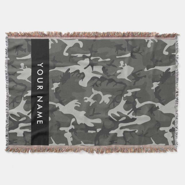 Gray Camouflage Pattern, Your name, Personalize Throw Blanket (Front)