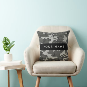 Gray Camouflage Pattern, Your name, Personalize Throw Pillow