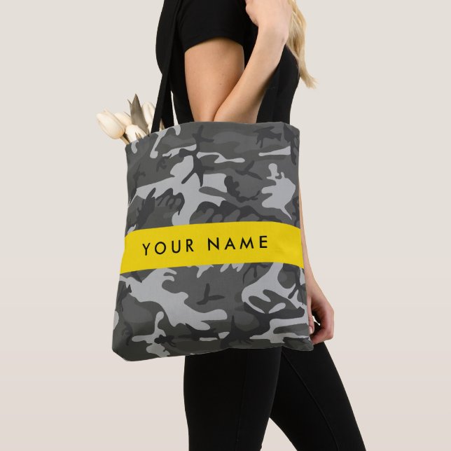 Gray Camouflage Pattern, Your name, Personalize Tote Bag (Close Up)