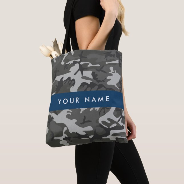 Gray Camouflage Pattern, Your name, Personalize Tote Bag (Close Up)