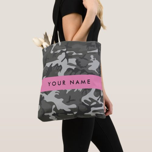 Gray Camouflage Pattern Your name Personalize Tote Bag