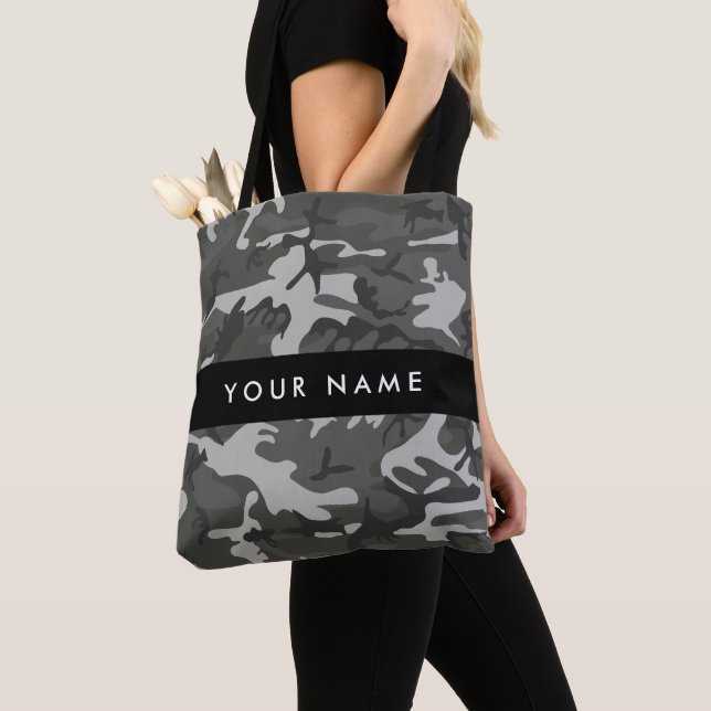 Gray Camouflage Pattern, Your name, Personalize Tote Bag (Close Up)