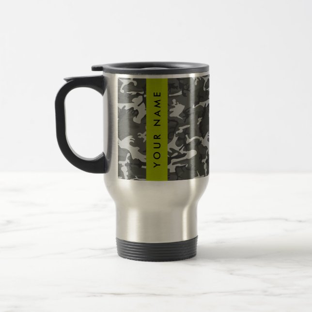 Gray Camouflage Pattern, Your name, Personalize Travel Mug (Left)