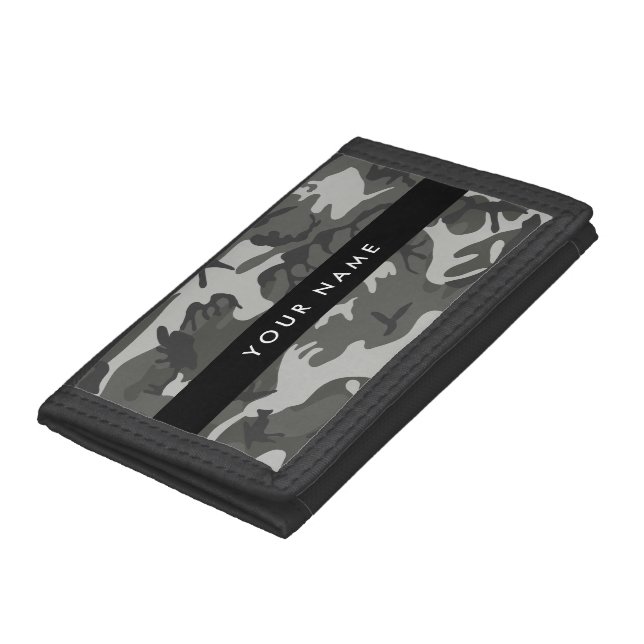 Gray Camouflage Pattern, Your name, Personalize Tri-fold Wallet (Bottom)
