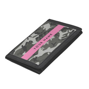 Gray Camouflage Pattern, Your name, Personalize Trifold Wallet