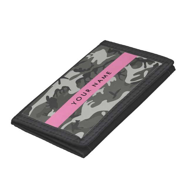 Gray Camouflage Pattern, Your name, Personalize Trifold Wallet (Bottom)
