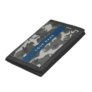Gray Camouflage Pattern, Your name, Personalize Trifold Wallet