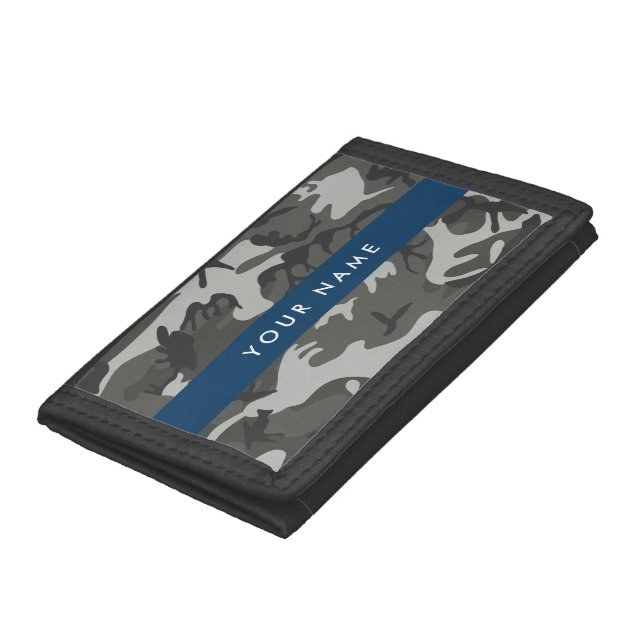 Gray Camouflage Pattern, Your name, Personalize Trifold Wallet (Bottom)