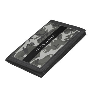 Gray Camouflage Pattern, Your name, Personalize Trifold Wallet