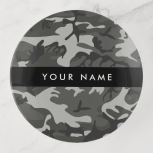 Gray Camouflage Pattern, Your name, Personalize Trinket Tray