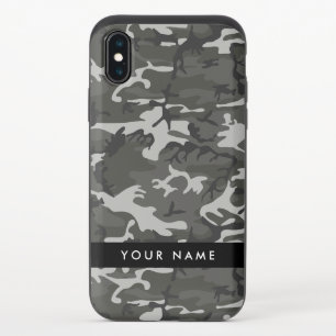 Gray Camouflage Pattern, Your name, Personalize iPhone XS Slider Case