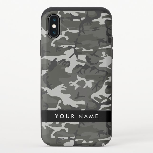 Gray Camouflage Pattern, Your name, Personalize Uncommon iPhone Case (Back)