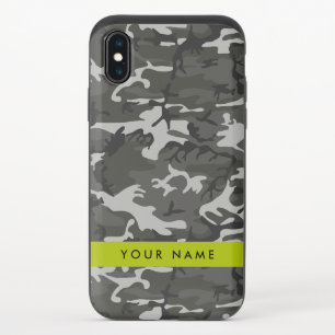 Gray Camouflage Pattern, Your name, Personalize iPhone XS Slider Case