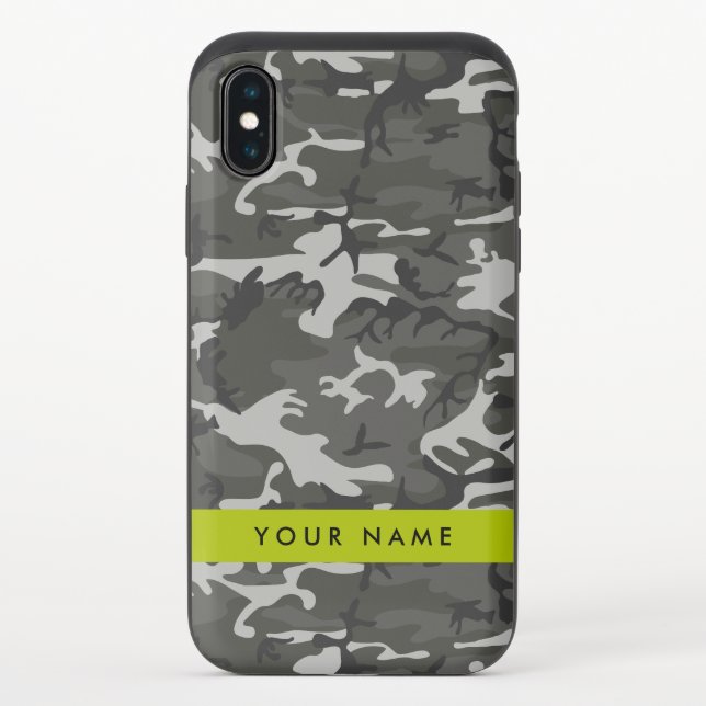 Gray Camouflage Pattern, Your name, Personalize Uncommon iPhone Case (Back)