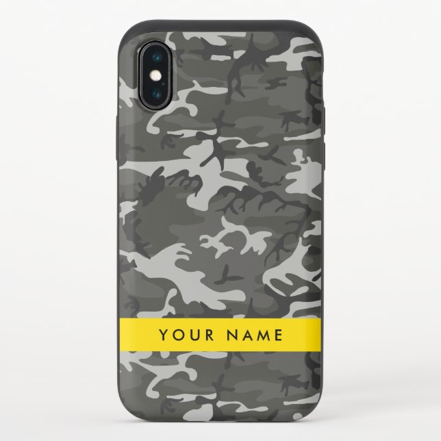 Gray Camouflage Pattern, Your name, Personalize Uncommon iPhone Case (Back)