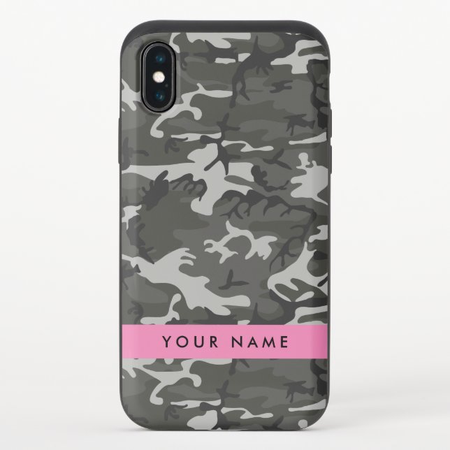 Gray Camouflage Pattern, Your name, Personalize Uncommon iPhone Case (Back)