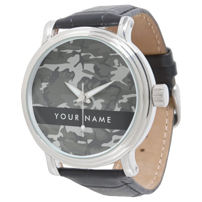 Gray Camouflage Pattern, Your name, Personalize Watch (Angled)