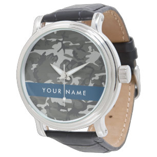 Gray Camouflage Pattern, Your name, Personalize Watch