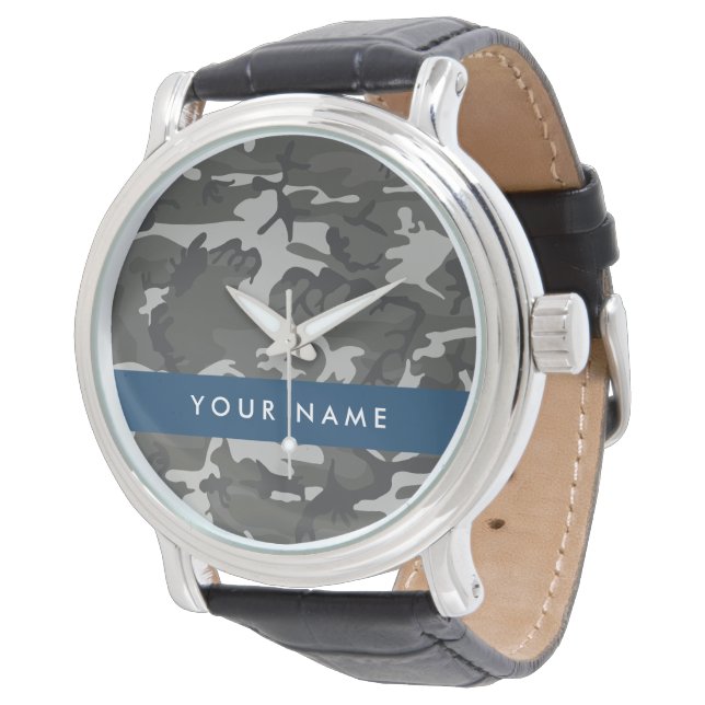 Gray Camouflage Pattern, Your name, Personalize Watch (Angled)