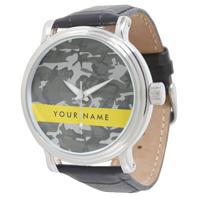 Gray Camouflage Pattern, Your name, Personalize Watch (Angled)