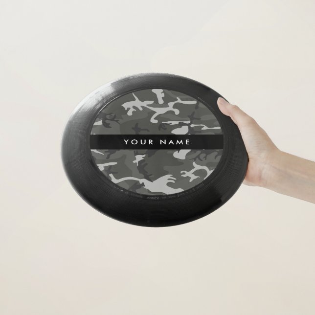 Gray Camouflage Pattern, Your name, Personalize Wham-O Frisbee (In Hand)