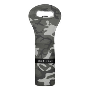 Gray Camouflage Pattern, Your name, Personalize Wine Bag