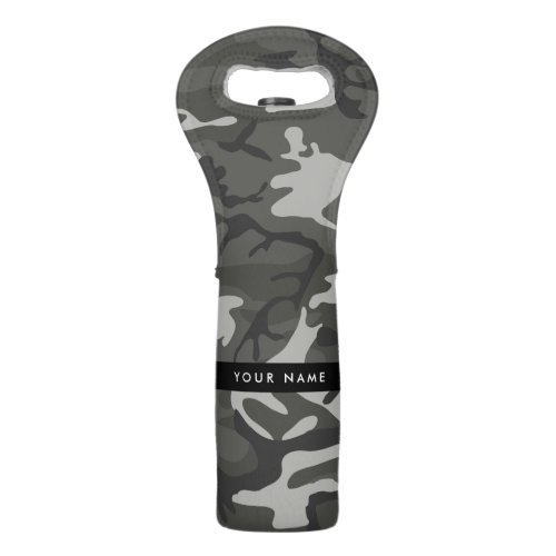 Gray Camouflage Pattern Your name Personalize Wine Bag