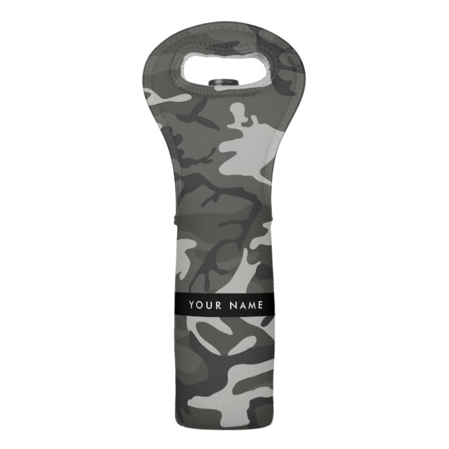 Gray Camouflage Pattern, Your name, Personalize Wine Bag (Front)