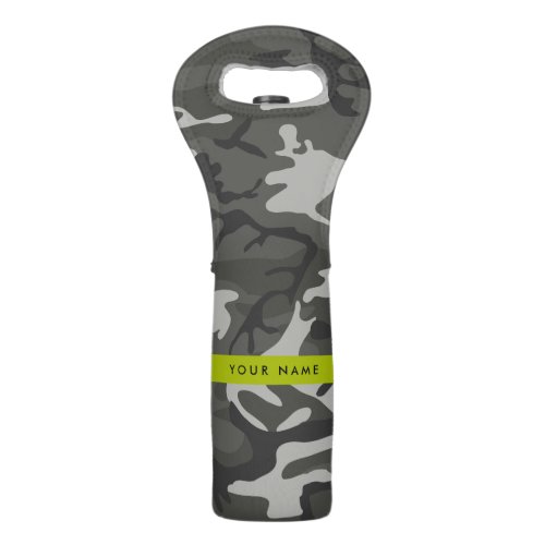 Gray Camouflage Pattern Your name Personalize Wine Bag