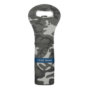 Gray Camouflage Pattern, Your name, Personalize Wine Bag