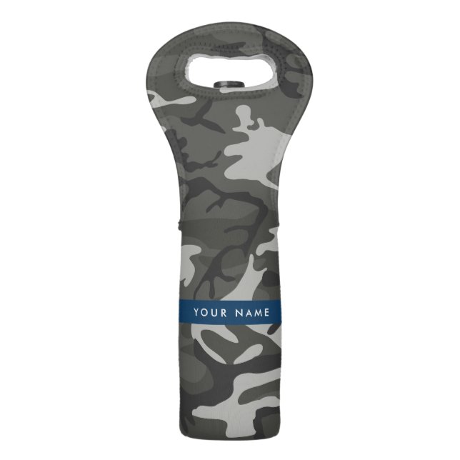 Gray Camouflage Pattern, Your name, Personalize Wine Bag (Front)