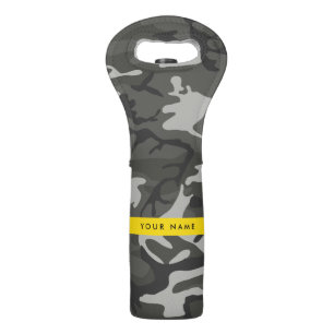 Gray Camouflage Pattern, Your name, Personalize Wine Bag