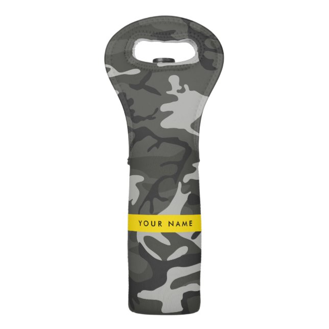 Gray Camouflage Pattern, Your name, Personalize Wine Bag (Front)