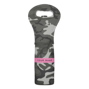 Gray Camouflage Pattern, Your name, Personalize Wine Bag