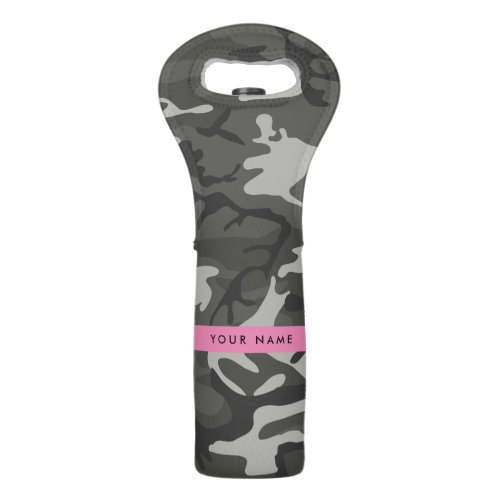 Gray Camouflage Pattern Your name Personalize Wine Bag
